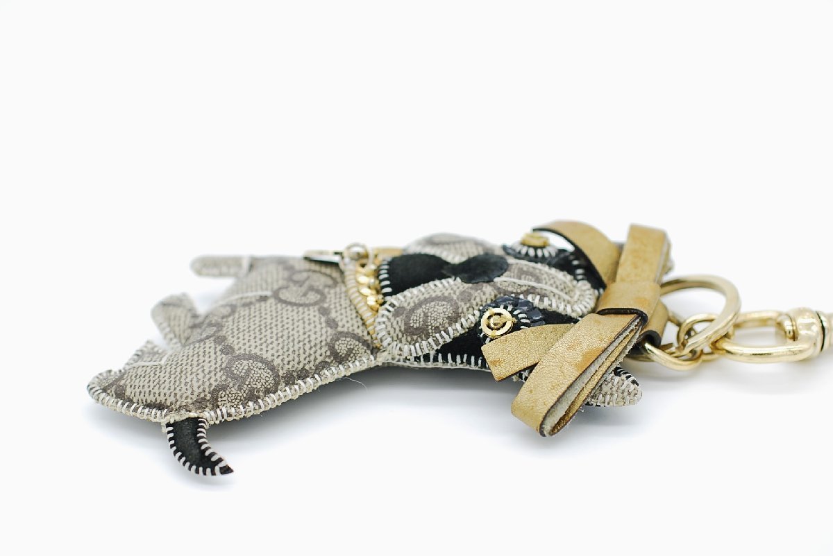 ■【YS-1】 グッチ Gucci ■ グッチョリ フレンチ ブルドッグ レロイ 犬 チャーム キーリング ■ 茶色系 全長約17.5cm 【同梱可能商品】C GUCCI グッチ 美品