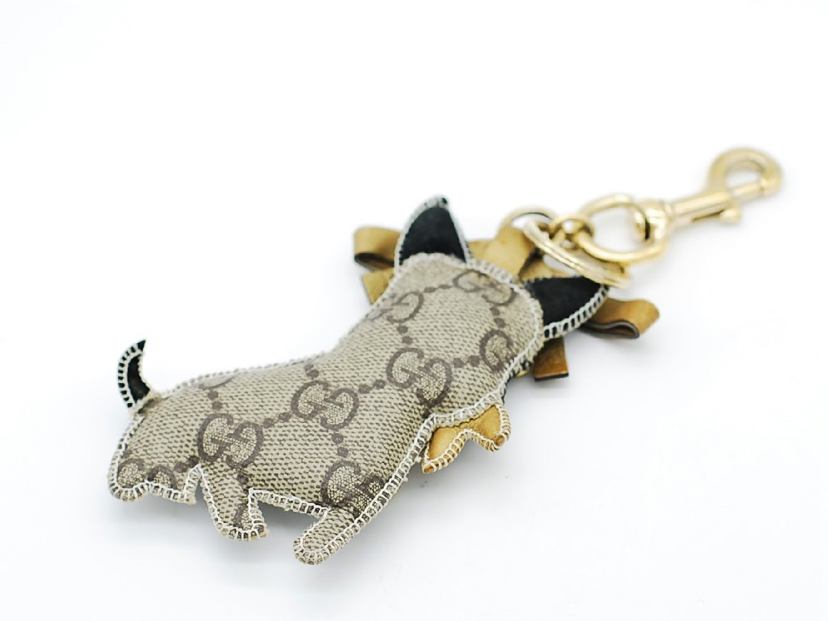 ■【YS-1】 グッチ Gucci ■ グッチョリ フレンチ ブルドッグ レロイ 犬 チャーム キーリング ■ 茶色系 全長約17.5cm 【同梱可能商品】C GUCCI グッチ 美品