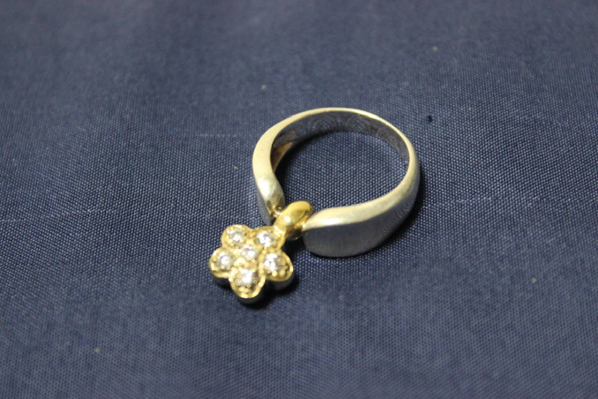 ◇貴金属◇金 750 銀 925 刻印入 ゴールド シルバー コンビ 花 ダイヤ 