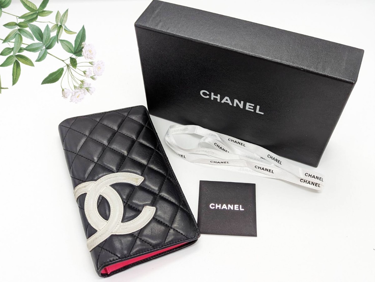 1円～ CHANEL シャネル カンボンライン 二つ折り長財布 ココマーク 白 