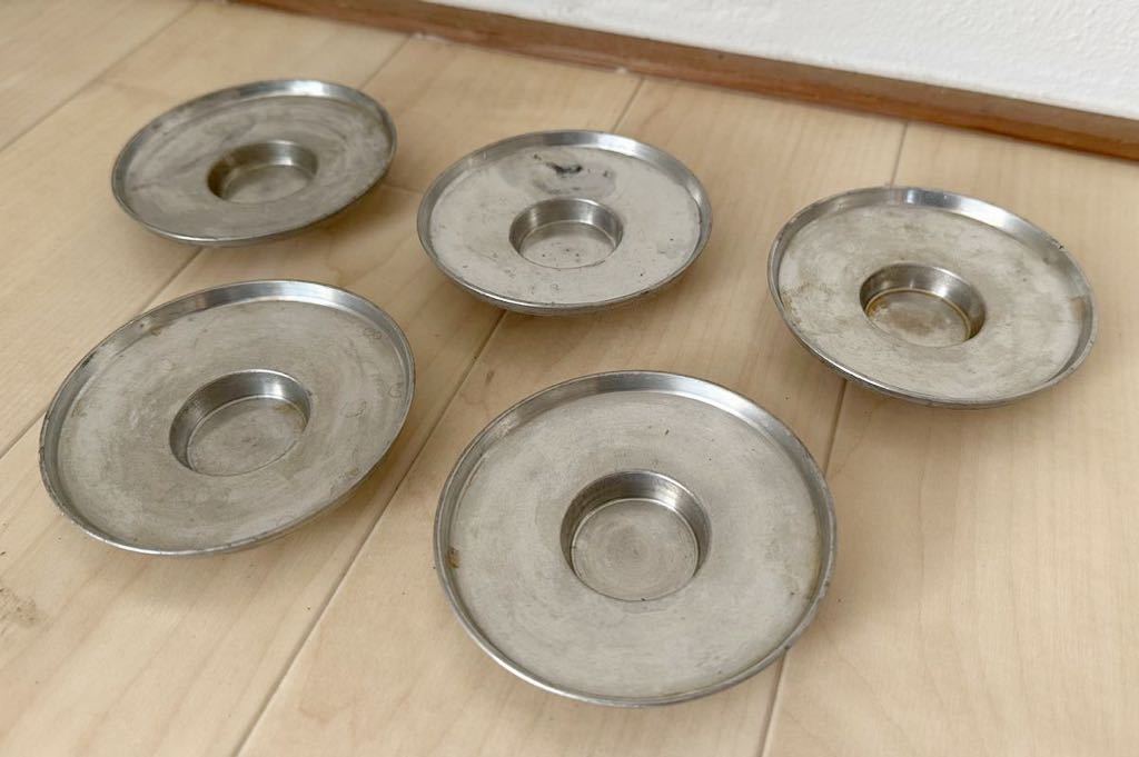［お値下げ］中国　古錫　張廣徳製　茶托　5客 4058P) 張廣徳製 古錫円形茶托 5客 古美術 煎茶道具 中国 金属工芸 錫