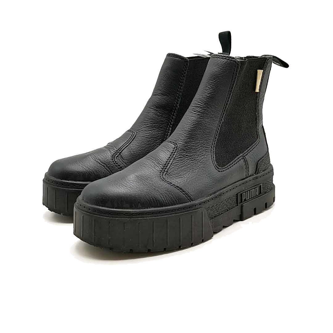 送料無料 美品 プーマ ショートブーツ 靴 シューズ チェルシーブーツ 厚底 381651-01 24cm相当 黒系 レディース
