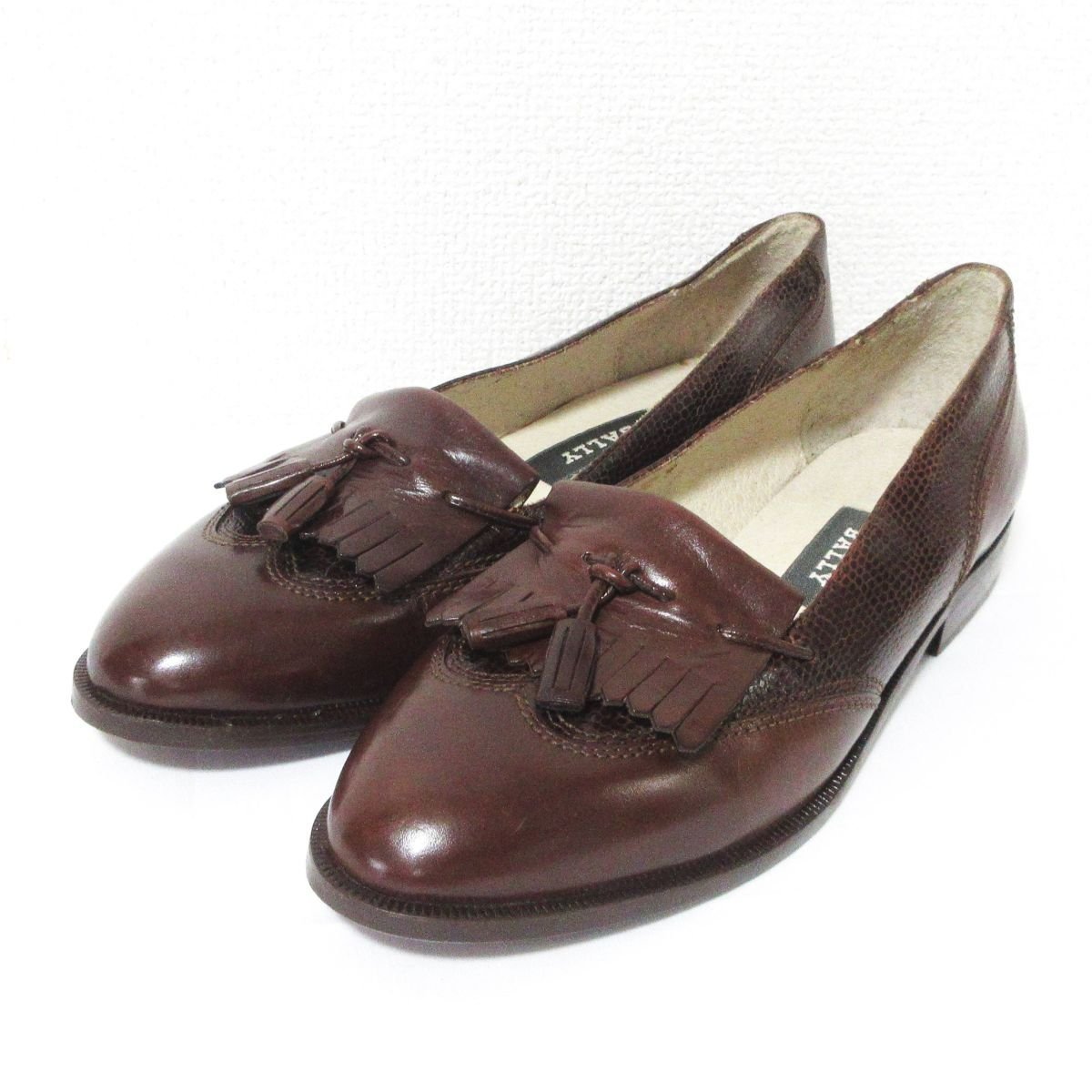 美品 BALLY バリー レザー×リザード コンビシューズ タッセル 