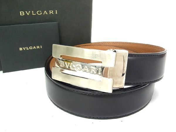 1円 □美品□ BVLGARI ブルガリ レザー シルバー金具 リバーシブル