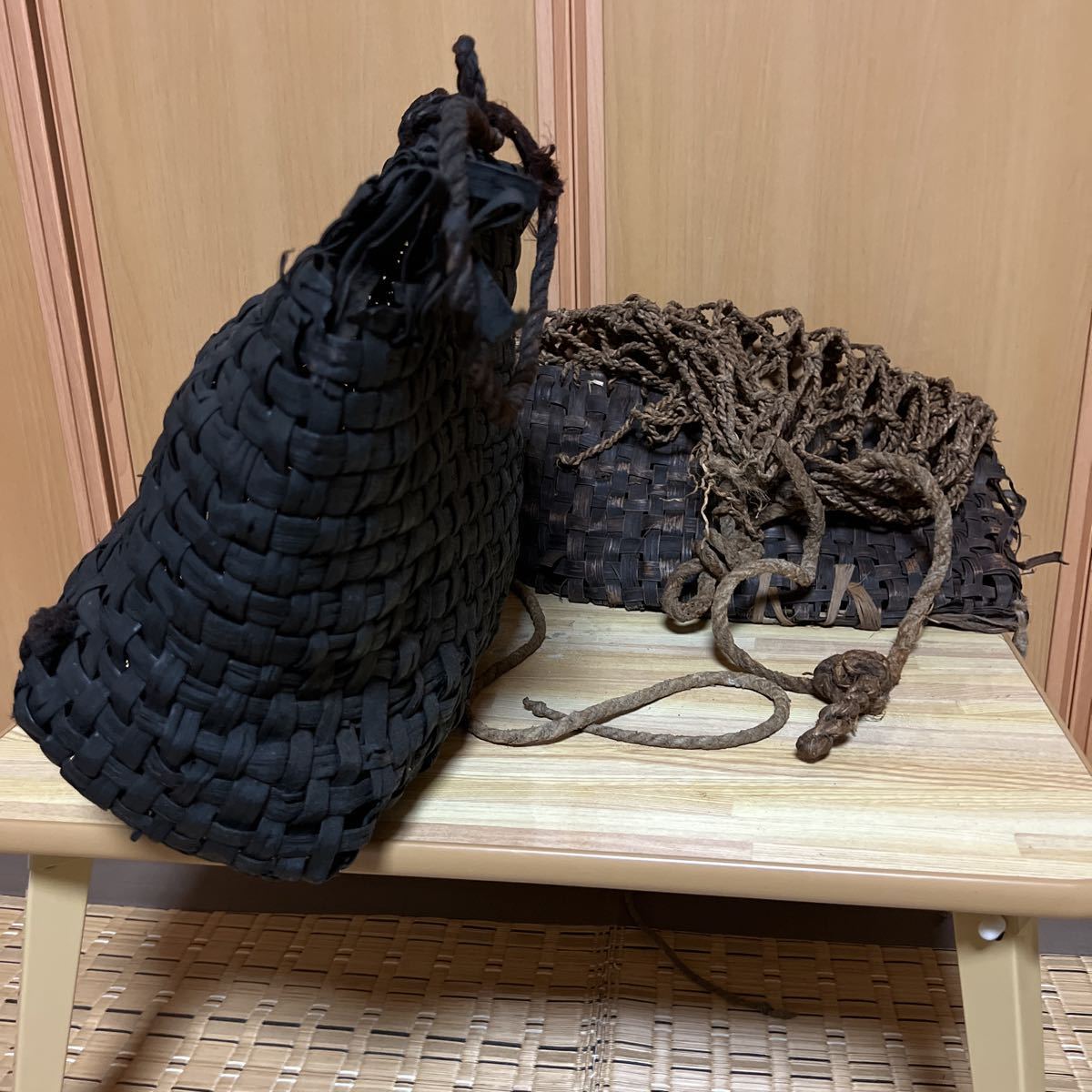 山葡萄 籠二点 〜明治 検 アケビ 胡桃 背負子 自在鉤 空鉤 横木 恵比寿大黒
