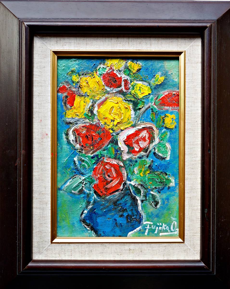 大澤扶二子□薔薇□金色新品額□大きいサイズのF8号絵画