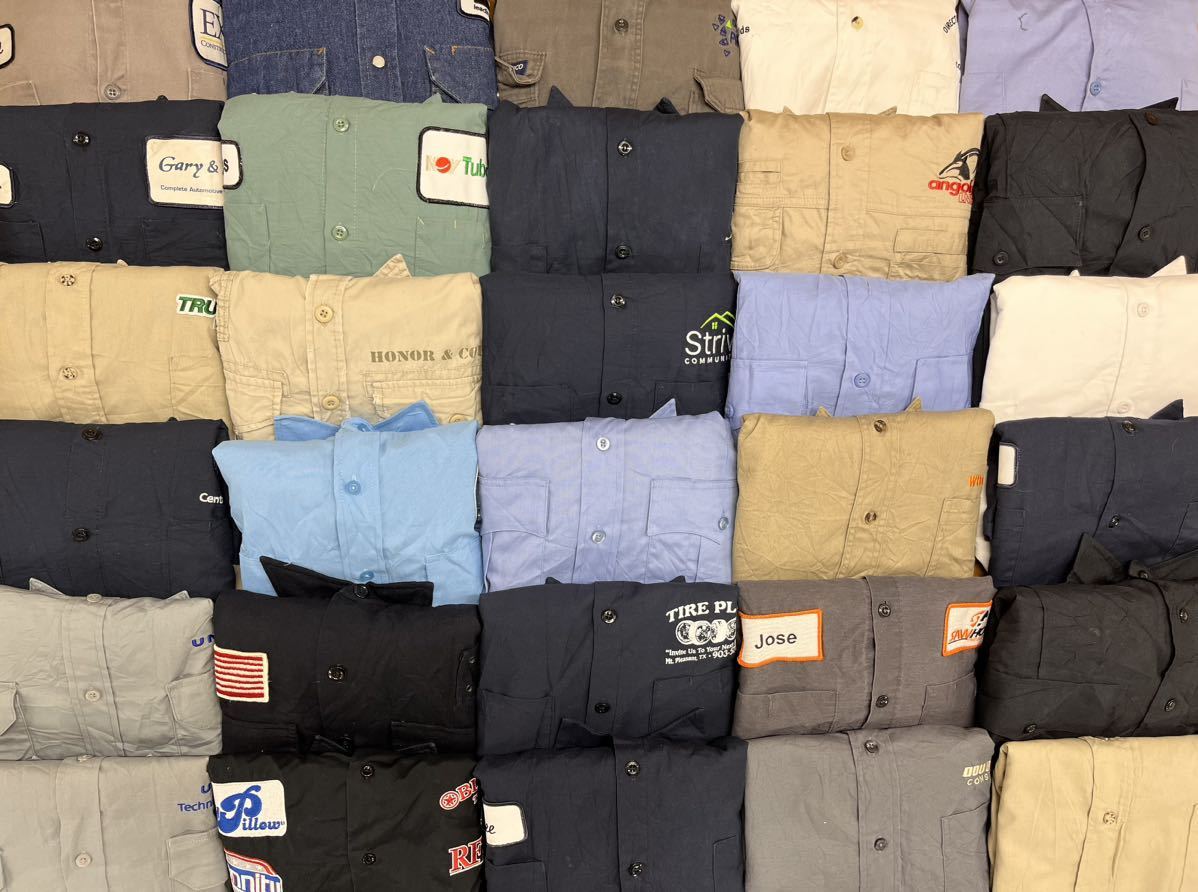 USA古着卸 長袖 ワークシャツ ワッペン付き 30枚セット まとめ売り 1円スタート 大量 アメリカ古着 刺繍プリント デニム 作業着 長袖シャツ