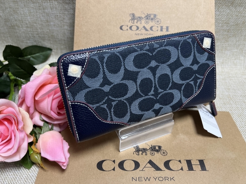 コーチ COACH 長財布 財布 シグネチャー デニムレザー アコーディオン 