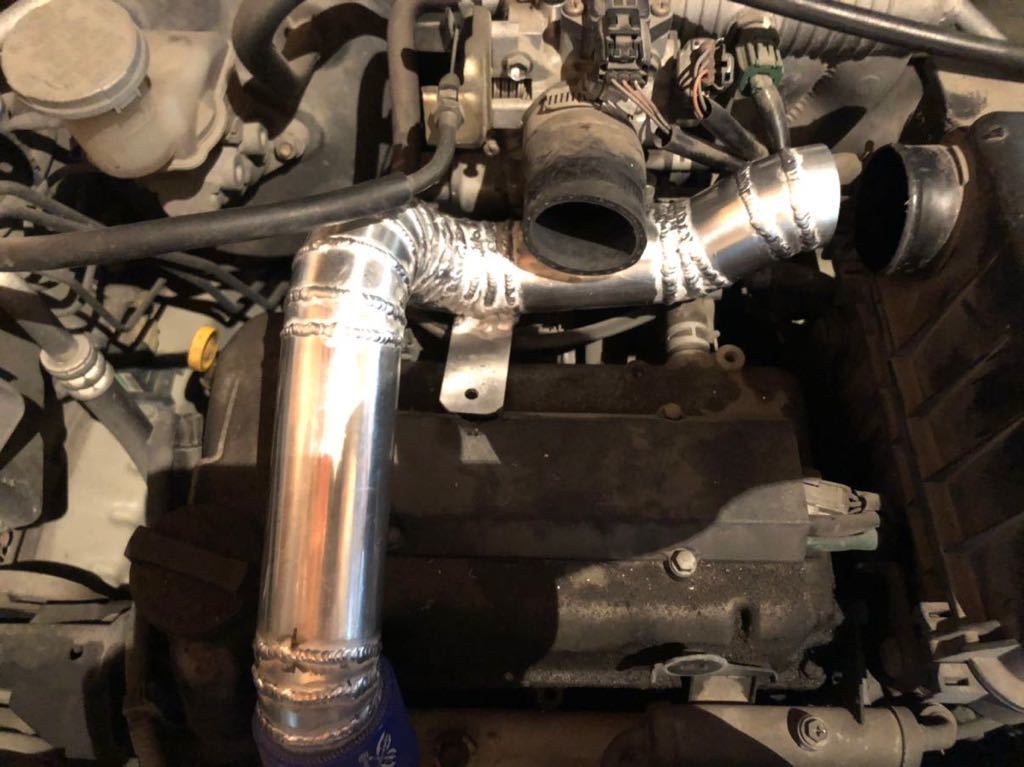 現車合わせ、ラパンHE21S用オールアルミサクションパイプ　バンド、ホース付き