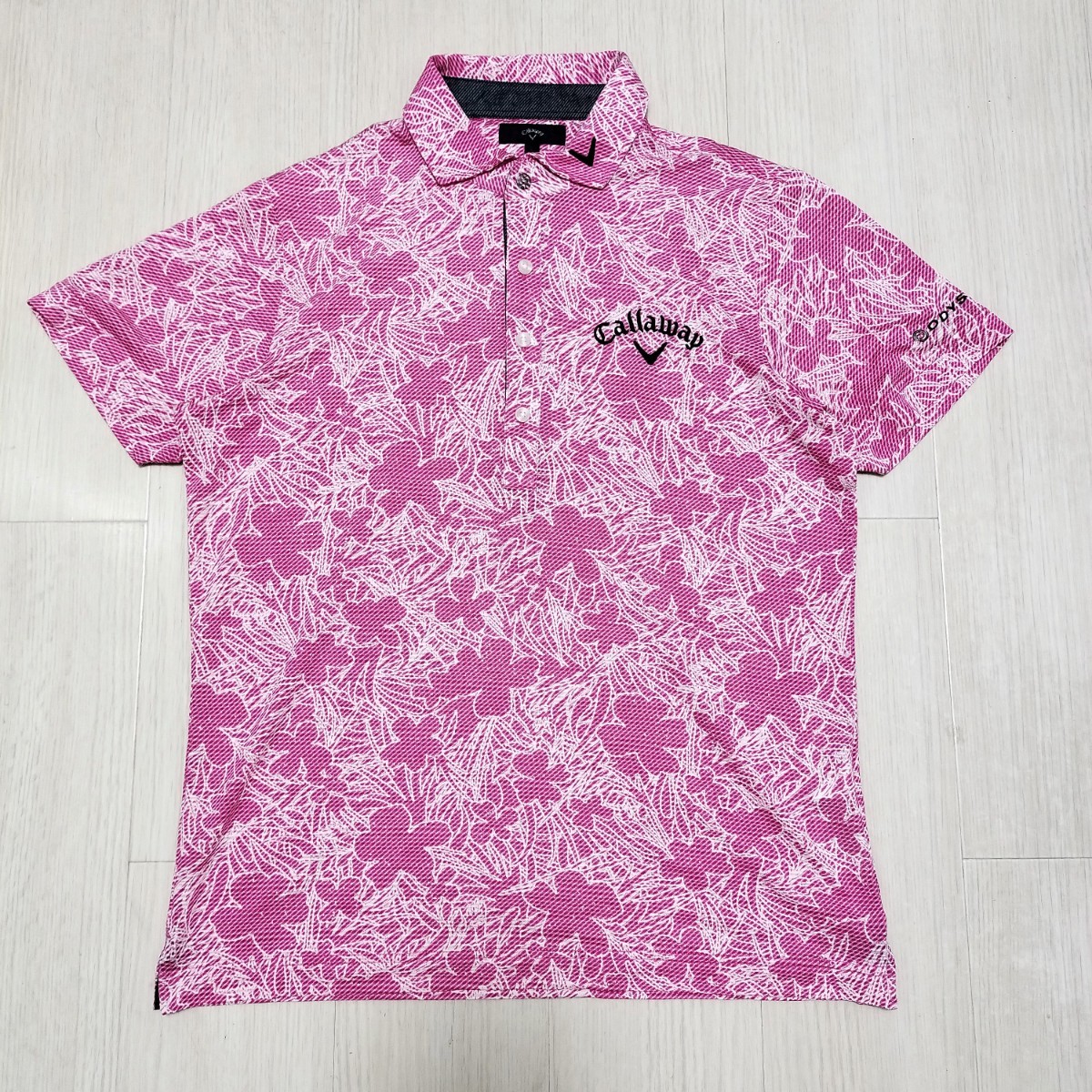 【美品】キャロウェイゴルフ 総柄ポロシャツ 半袖 ピンク Lサイズ