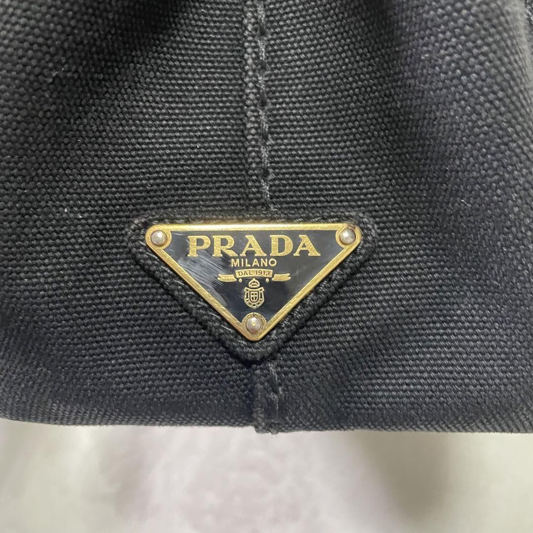 1円 PRADA プラダ カナパS 黒 ハンドバッグ 三角プレート 三角ロゴ