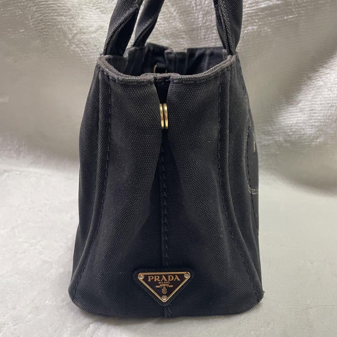 1円 PRADA プラダ カナパS 黒 ハンドバッグ 三角プレート 三角ロゴ