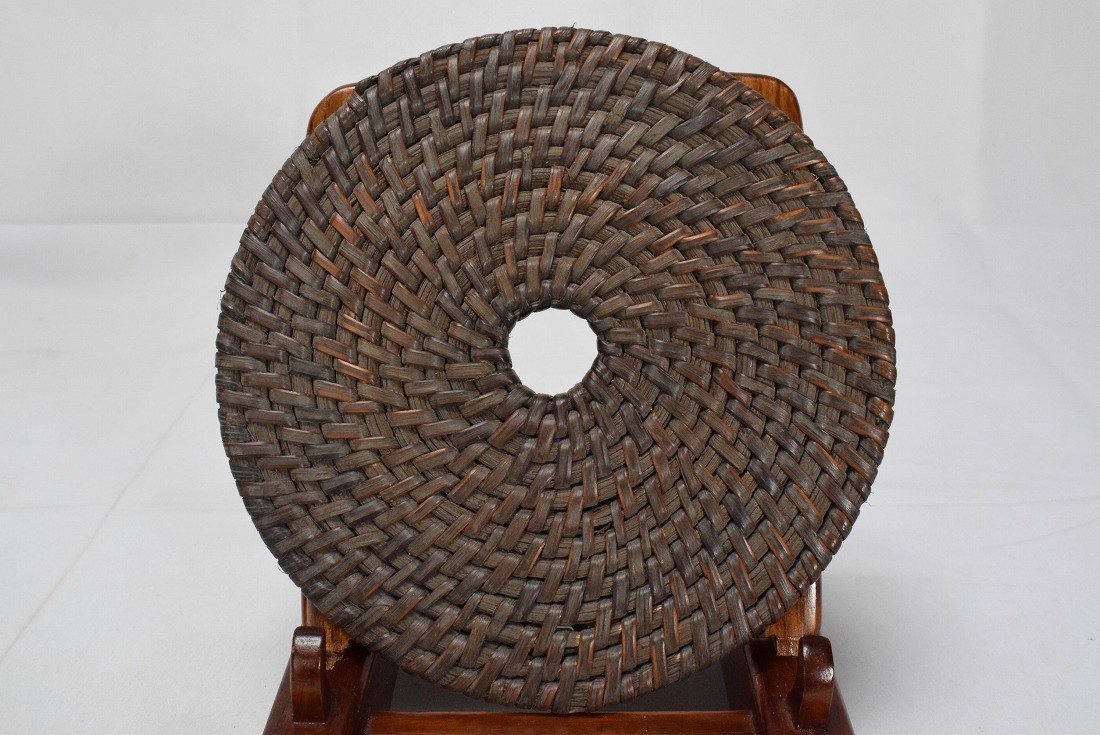 急須台 瓶敷 煎茶道具 瓶床 茶器 釜敷 竹工芸 圓式 瓶座 時代籐編 鉄瓶