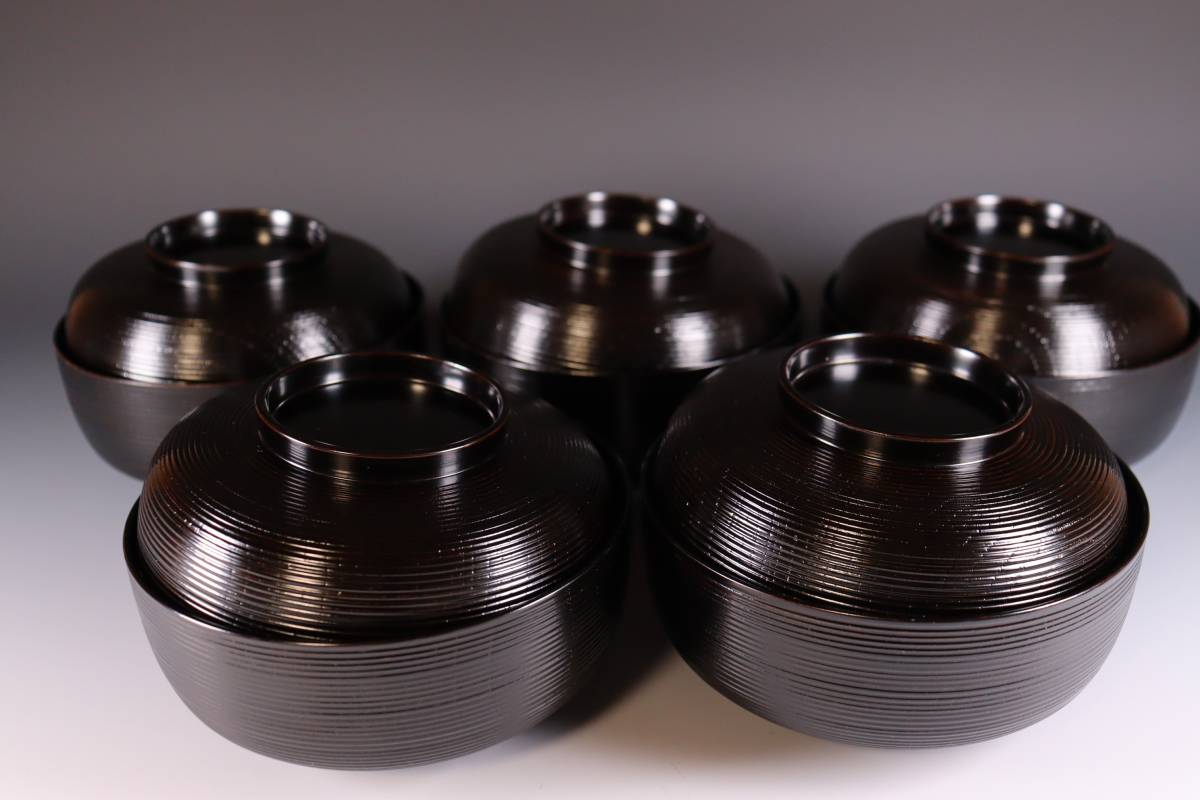 蔵出し品　輪島塗　吹寄せ蒔絵付　千筋煮物椀　５客