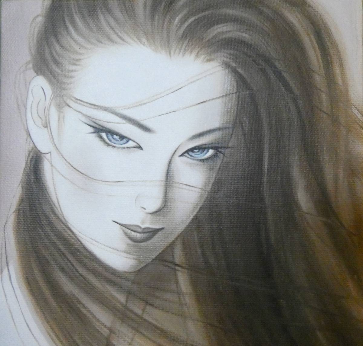 依頼品/ 人物 / 肉筆 / 油彩/鶴田一郎『 長髪美人画 』サインあり