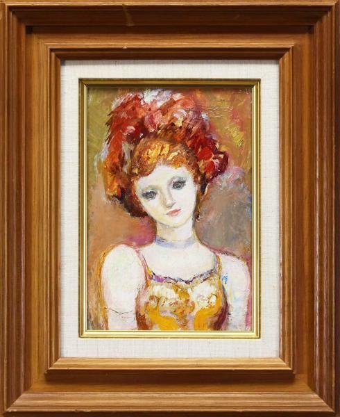 松田穣　油彩 【横がお】人物画 送料込み1006 真作】【WISH】松田穣「サーカスの女」油彩 SM 一枚の絵取扱作品