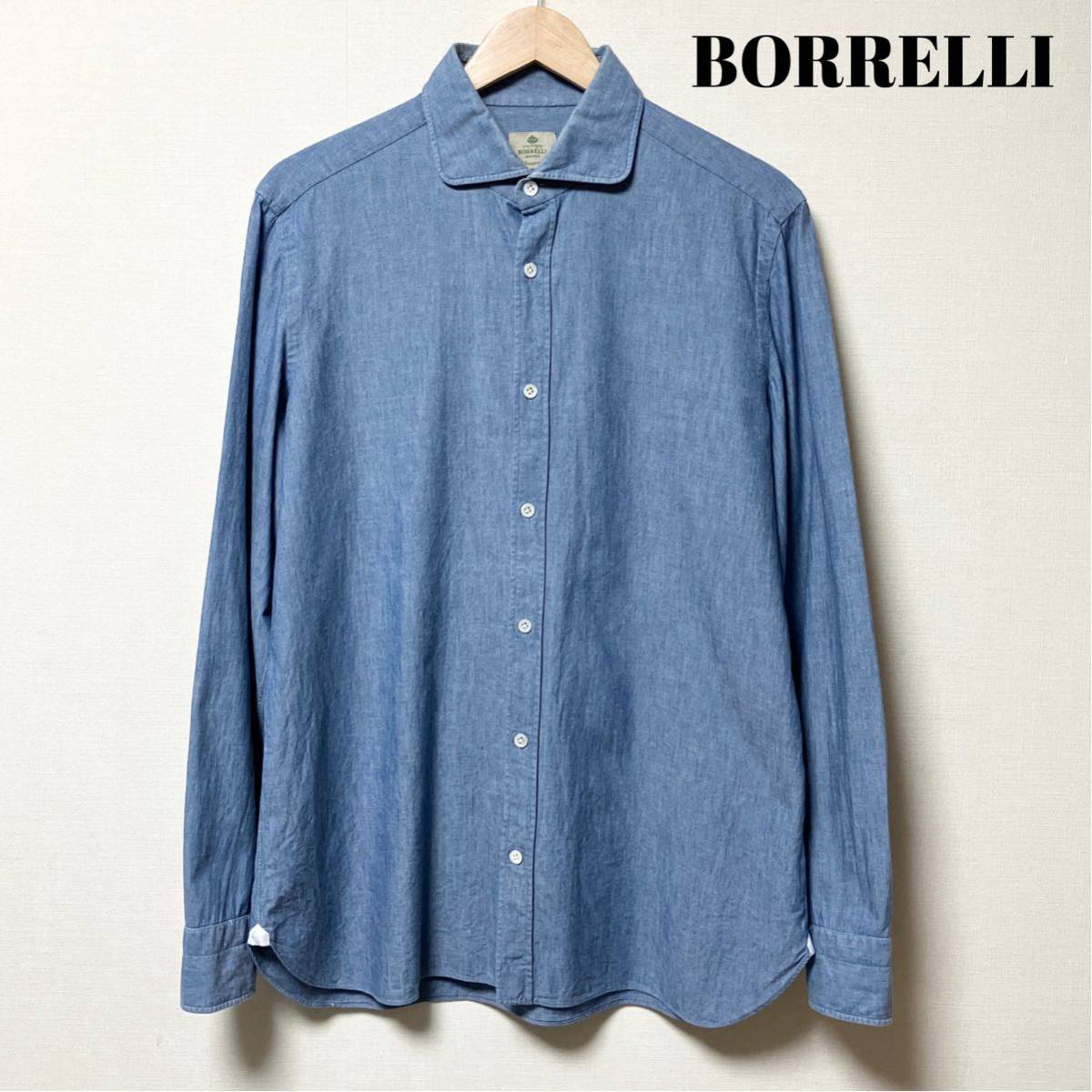 LUIGI BORRELLI ルイジボレッリ 長袖シャンブレーシャツ ブルー 青 イタリア製