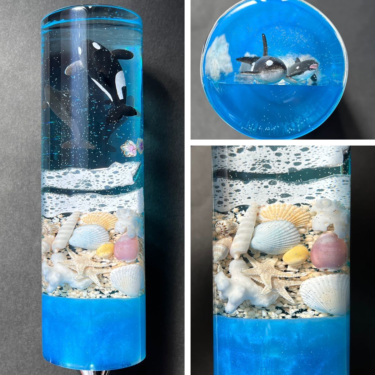 シフトノブ 海　星の砂　シャチ　貝殻　珊瑚　海星