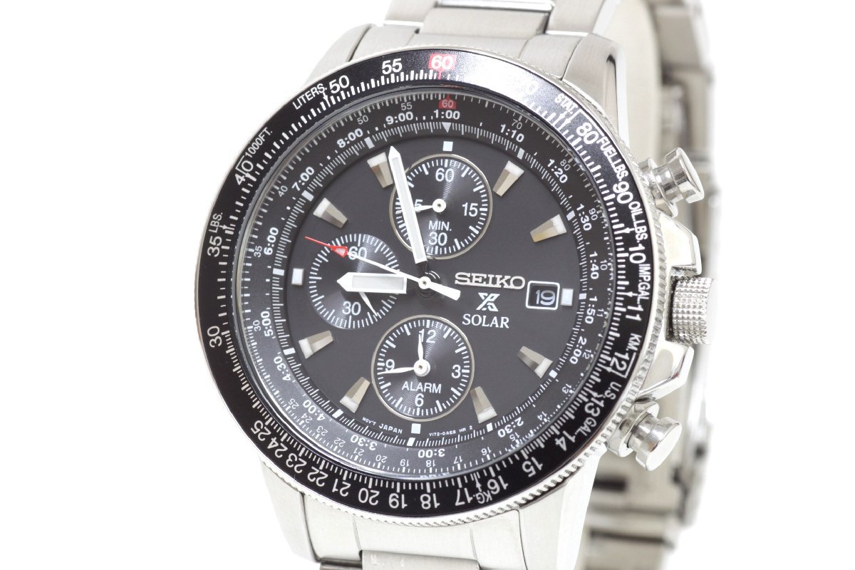 2T518☆セイコー プロスペックス SEIKO PROSPEX☆ スカイプロフェッショナル ソーラー V172-0CA0 SBDL029 美品 ジャンク 【ニューポーン】