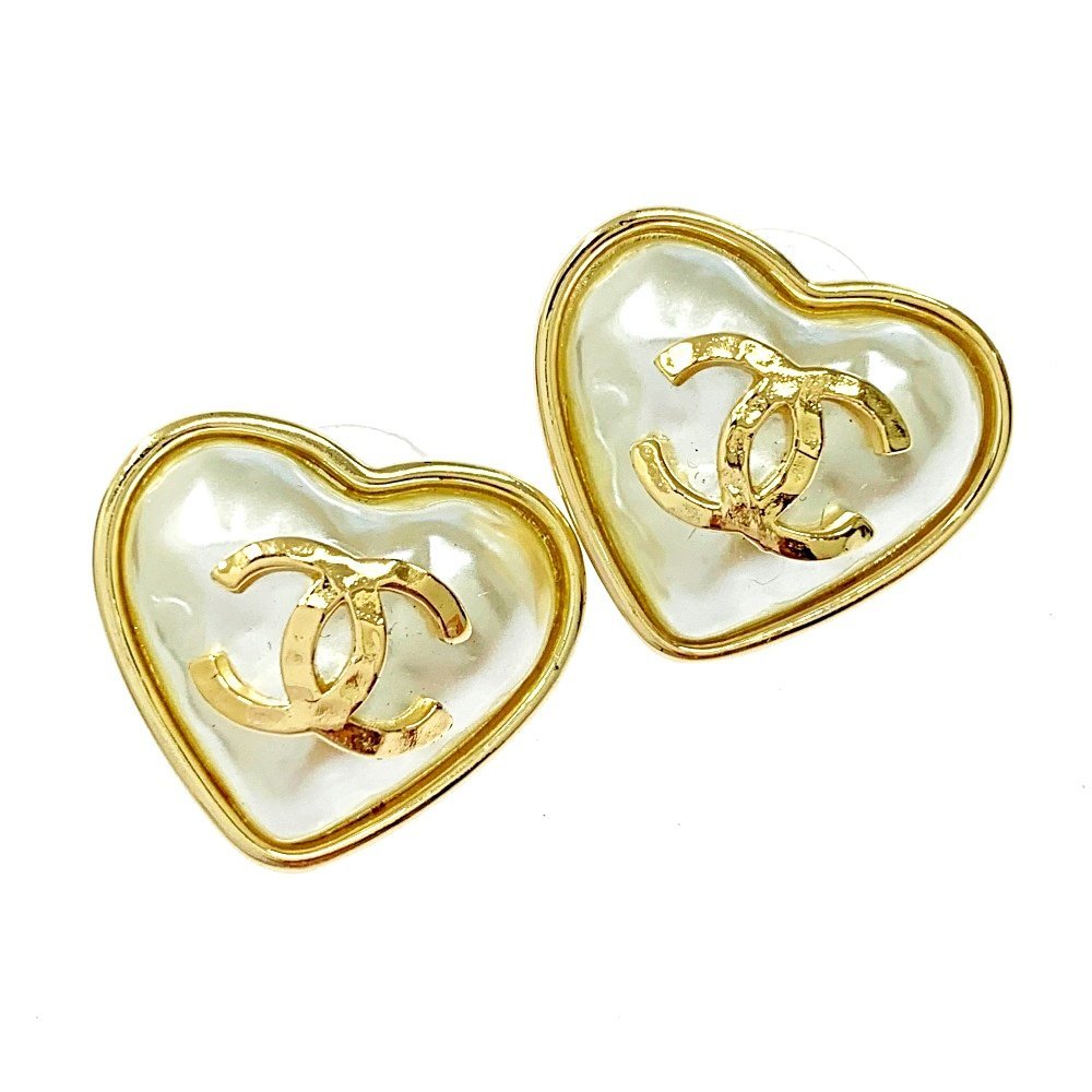 【箱付き】 CHANEL シャネル GP フェイクパール D21V ココマーク ハート ピアス 193282 ピアス