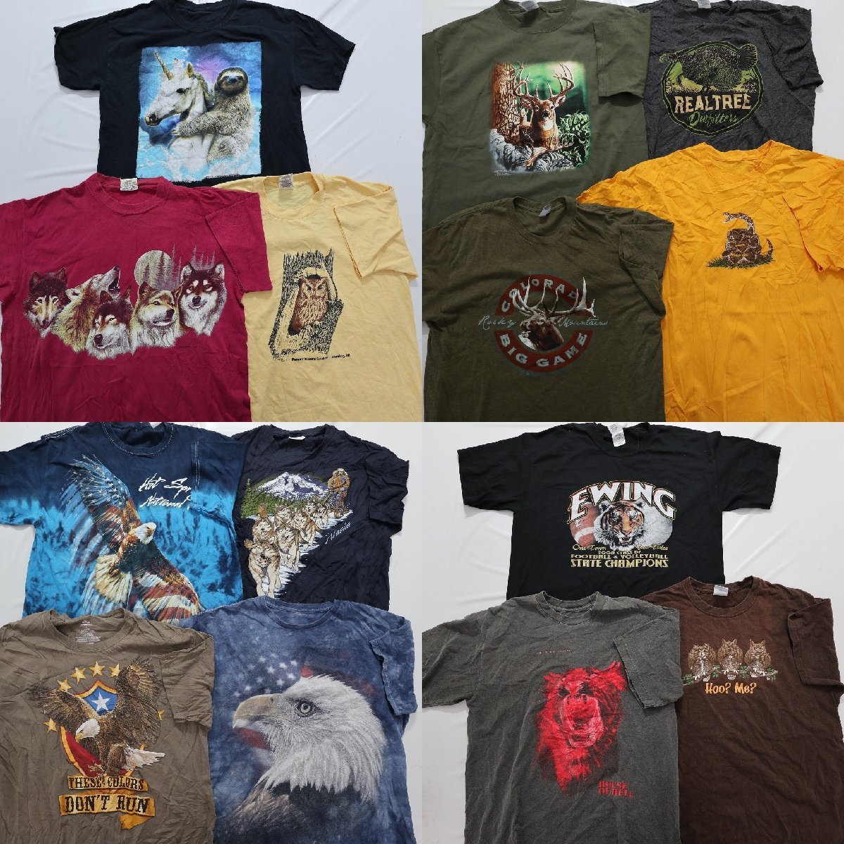 ◎アニマルTシャツ set 大判　イーグル　ウルフ 他 (メンズL) 14枚セット まとめ売り 古着卸 1円スタート 最落なし MP3672