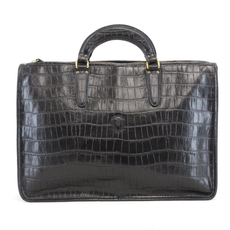 美品 Felisi フェリージ ブリーフケース クロコ型押し 9841 レザー ビジネスバッグ メンズ ブラック 黒 65003983