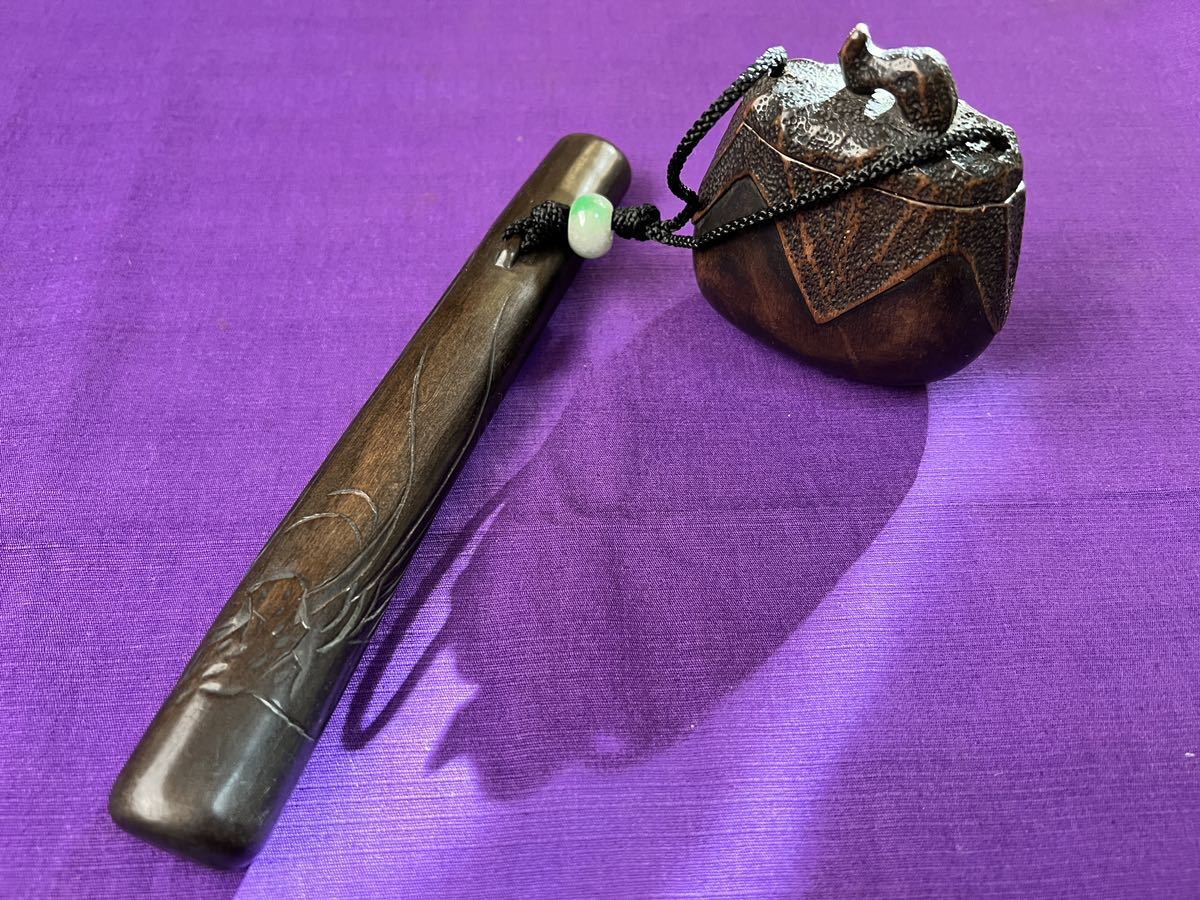 とんこつ煙草入れ Yahoo!オークション 刳物 時代物 美品 茄子型 - 煙管 