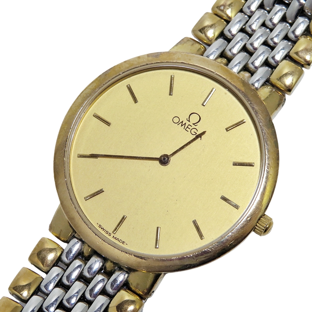 OMEGA DeVille オメガ デビル コンビ ヴィンテージ クォーツ 腕時計 2針 ゴールド文字盤 純正ベルト 難有り 020FOZI98