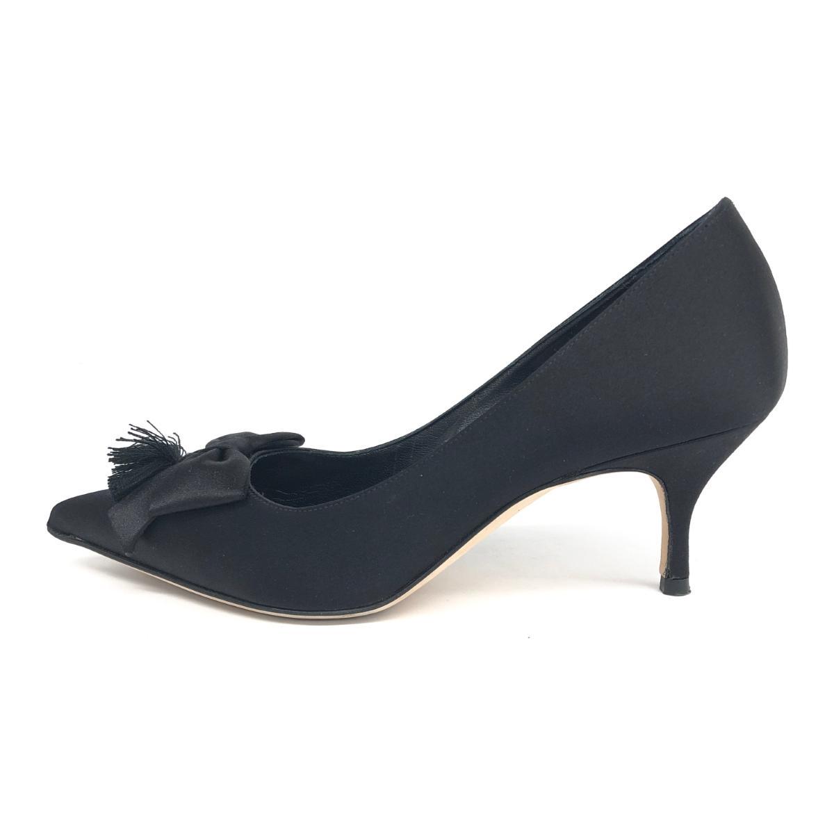 良好◆MANOLO BLAHNIK マノロブラニク パンプス 35◆ ブラック サテン リボン レディース 靴 シューズ shoes MANOLO パンプス BLAHNIK -靴 レディース の文字を
