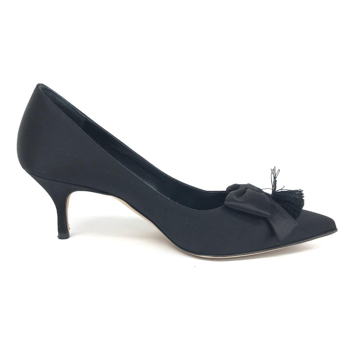 良好◆MANOLO BLAHNIK マノロブラニク パンプス 35◆ ブラック サテン リボン レディース 靴 シューズ shoes MANOLO パンプス BLAHNIK -靴 レディース の文字を