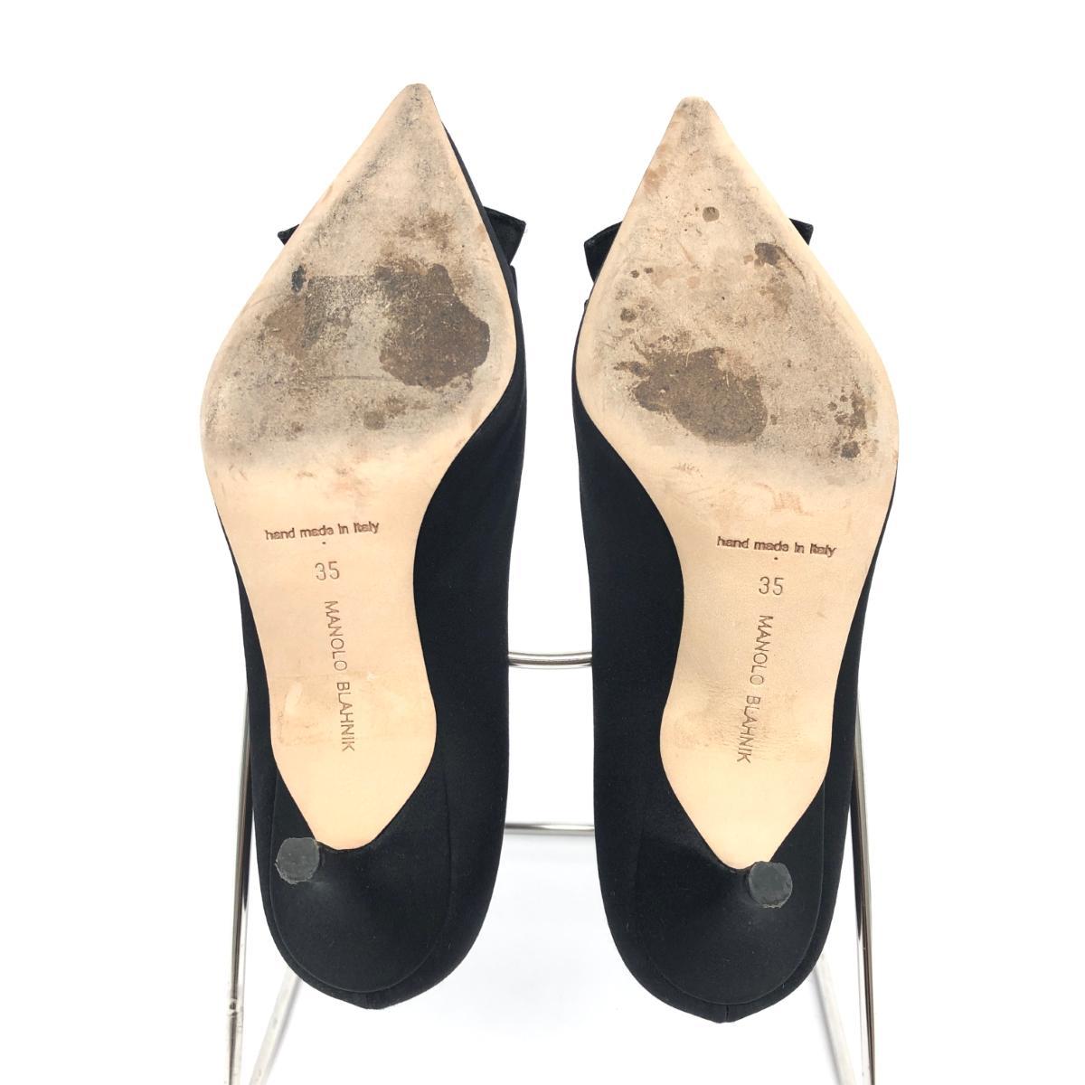 良好◆MANOLO BLAHNIK マノロブラニク パンプス 35◆ ブラック サテン リボン レディース 靴 シューズ shoes MANOLO パンプス BLAHNIK -靴 レディース の文字を