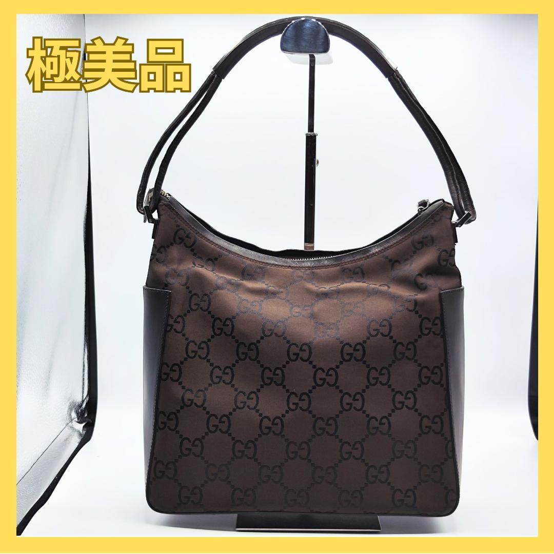 極美品】グッチ ワンショルダーバッグ GGキャンバス ダークブラウン