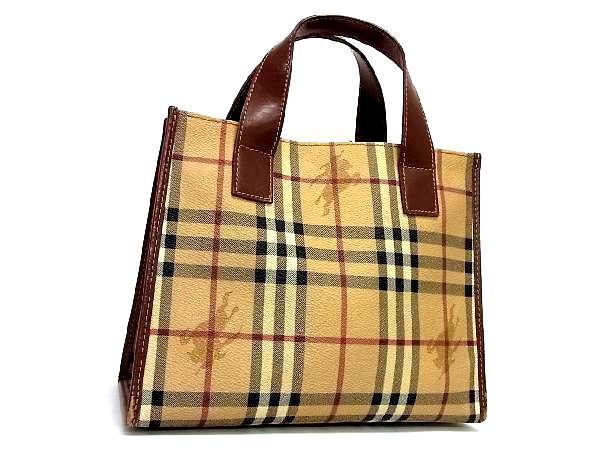 1円 BURBERRY バーバリー ノバチェック PVC×レザー ハンドバッグ 