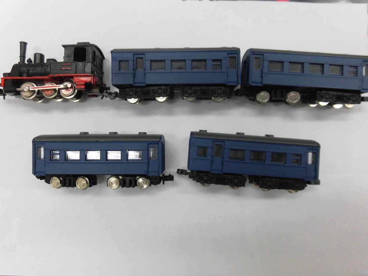 バンダイ　Bトレインショーティー ４３系客車（青）４両と 小型ＳＬ（ミニトリクス製）　Ｎ化 モーター動作済　元箱無