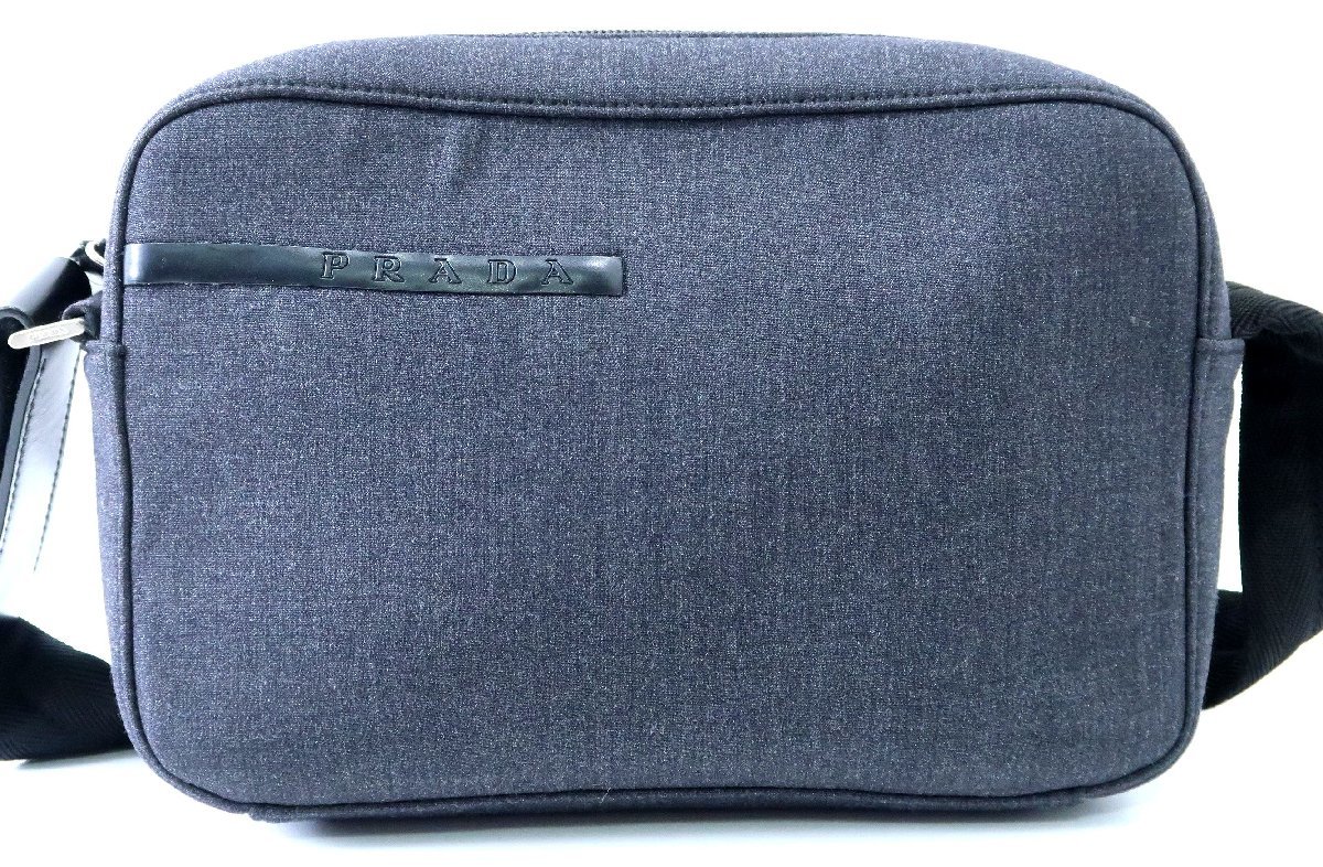 ロゴ入り 美品 プラダ カメラバッグ ショルダーバッグ グレー ポーチ 