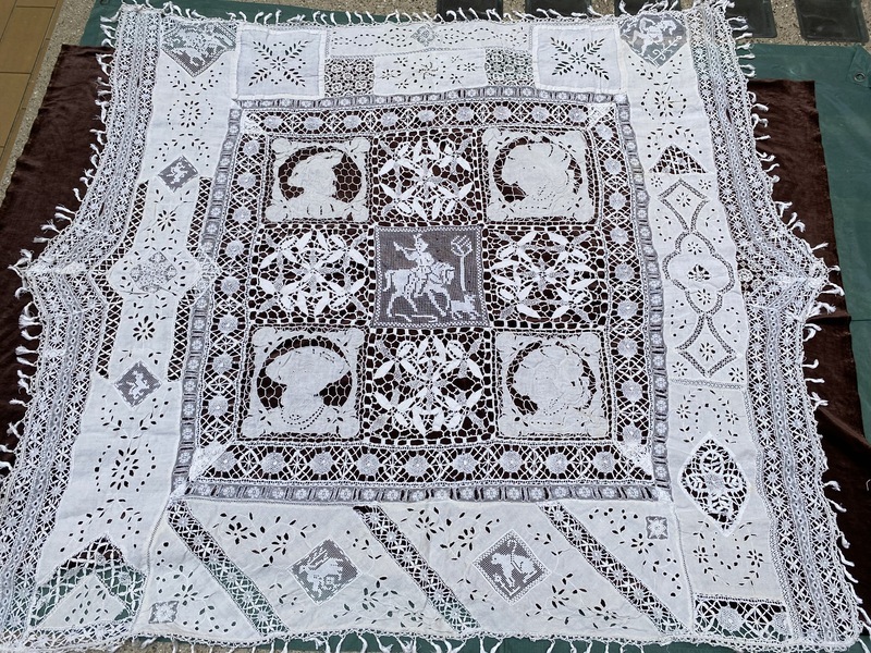 ☆素敵！フランスアンティーク手刺繍＆レーステーブルクロス ☆素敵