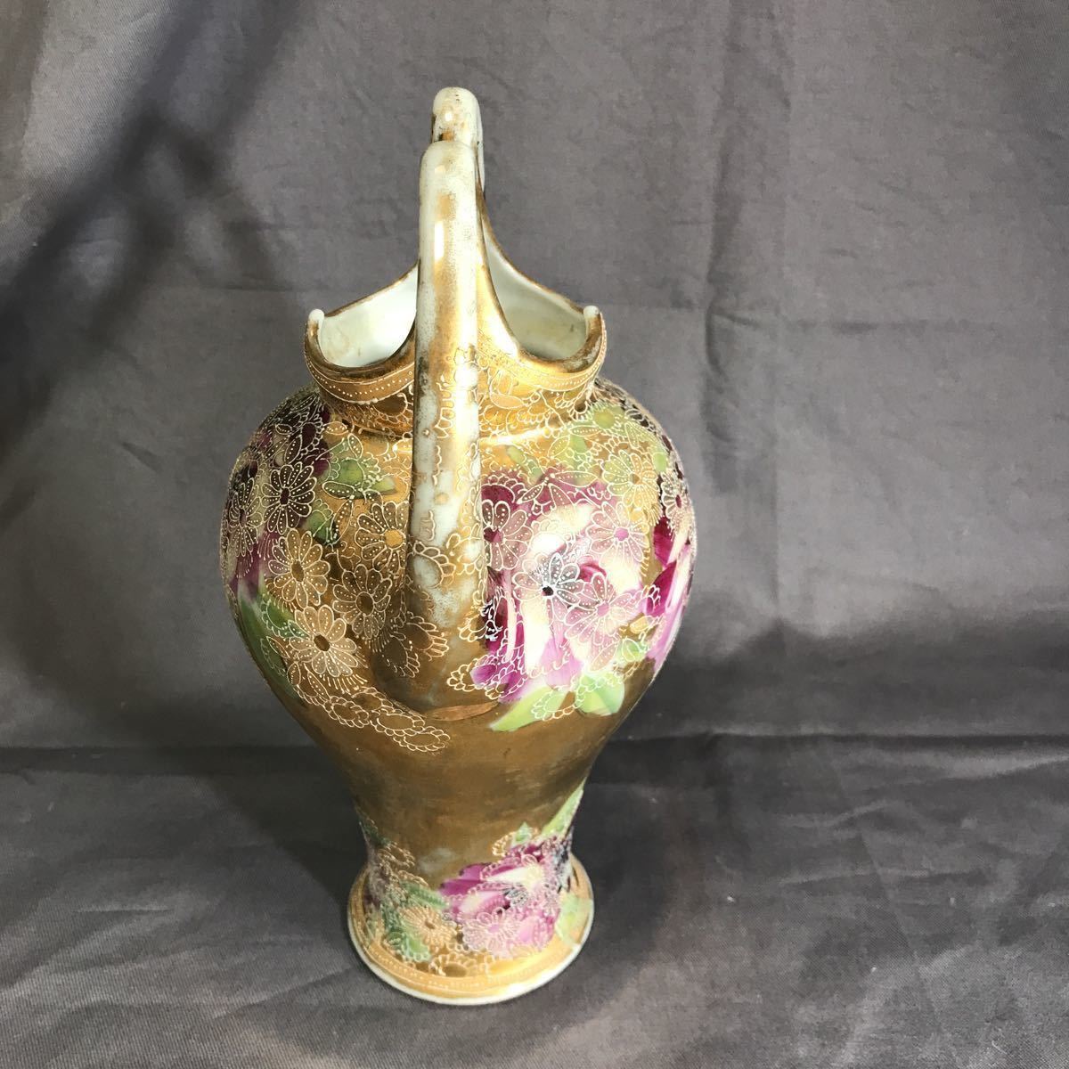 【希少】オールドニッポン 約２５．３cm 花紋 一陳盛上げ アールヌーボー 花瓶 オールドノリタケ - 敬誠アート [ 公式 ] 花瓶 盛上草花文花瓶 茶壺型