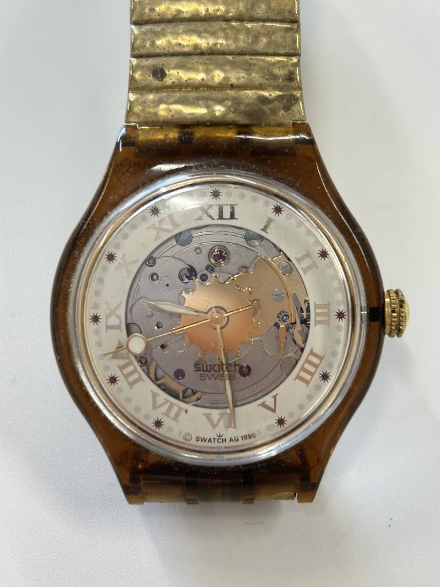 M-3867　【同梱不可】980円～ 稼働品　swatch/スウォッチ　SWISS　automatic　オートマティック　スケルトン　自動巻き　メンズ　腕時計　