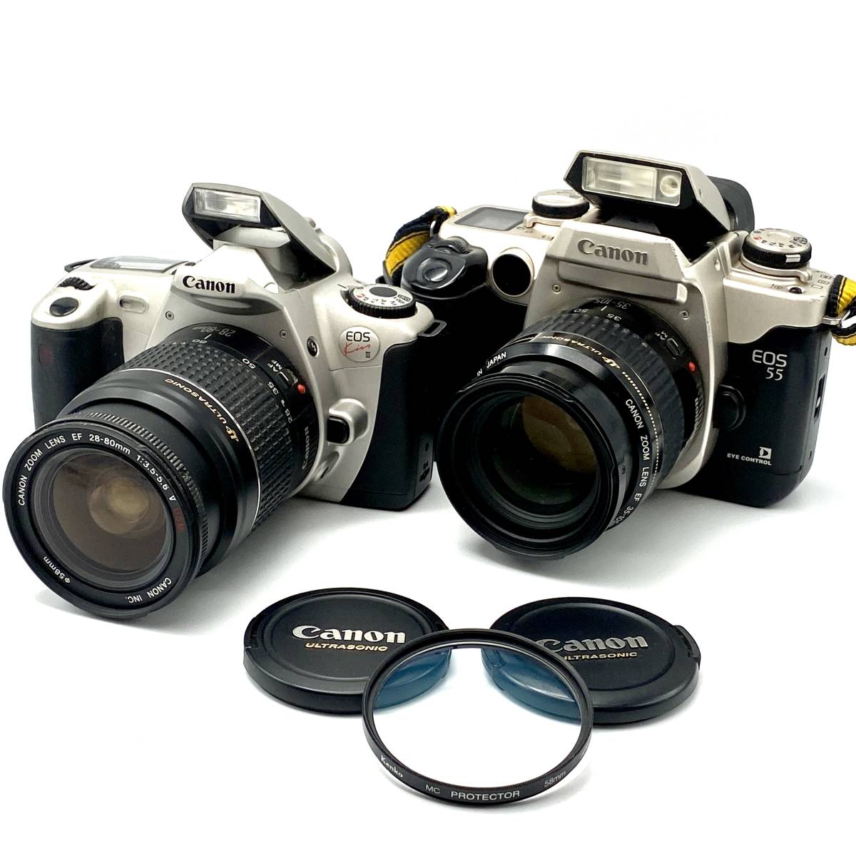 ★Canon EOS55 フィルムAF一眼レフ　交換レンズ2本他、道具一式！ ☆Canon EOS55 フィルムAF一眼レフ 交換レンズ2本他、道具一式