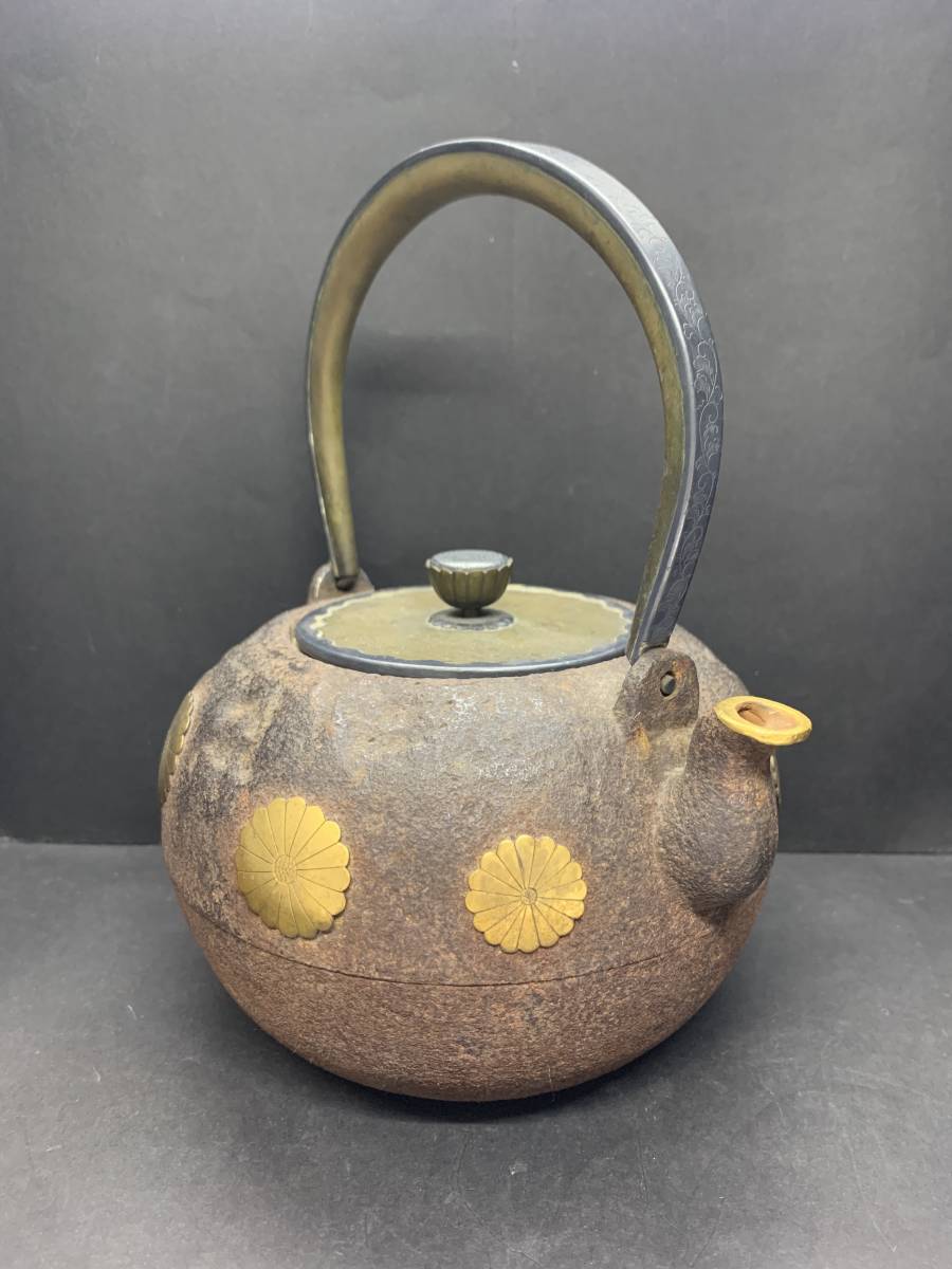 旧家蔵出し☆時代物☆金銀象嵌 鉄瓶 細密彫刻 煎茶道具 急須 銀瓶
