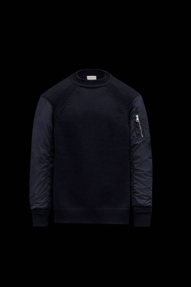 MONCLER2021/22秋冬新作メンズ 異素材MIX クルーネックニット GIROCOLLO TRICOT ネイビー Ｌ