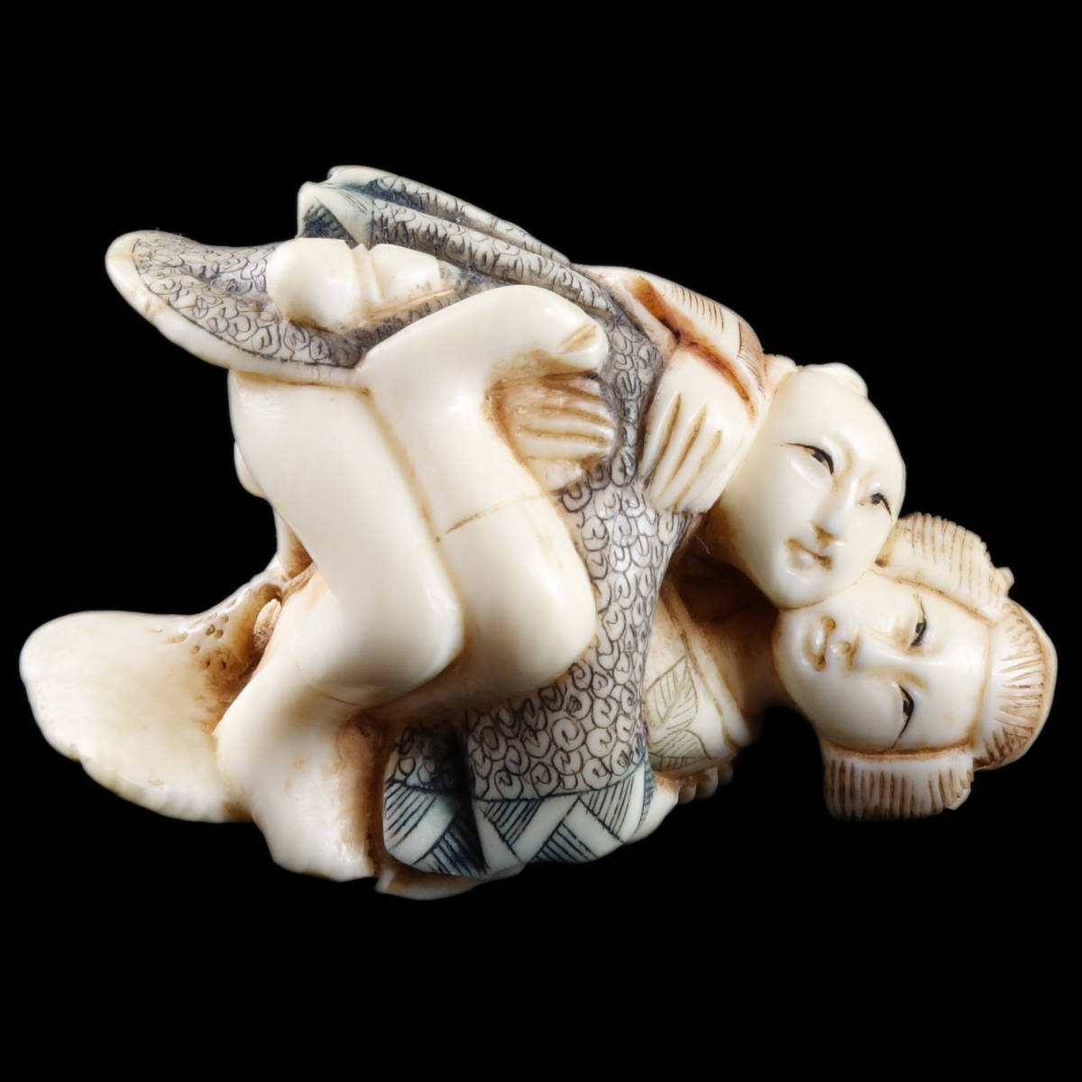 T15】根付/在銘/精藝？/マンモス/35.31g/春画/人物/浮世絵/時代物/着物 
