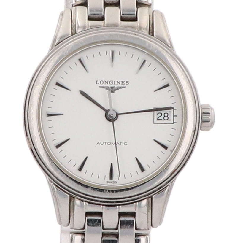 ロンジン LONGINES フラッグシップ レア L4.217.4 腕時計 SS 自動巻き ホワイト レディース 【中古】