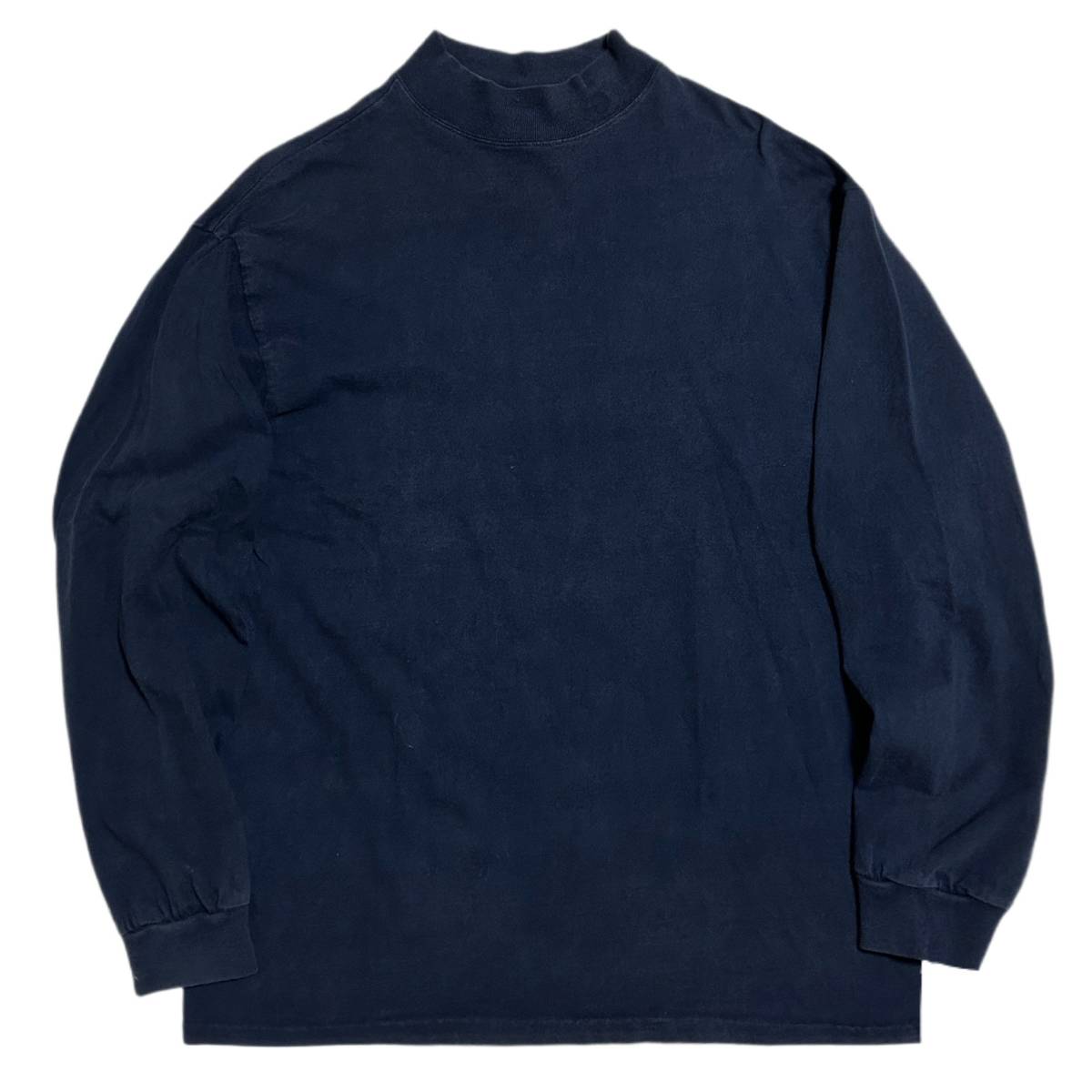 希少 USA製 L【ビンテージ 90s EAGLE モックネック ロンT 長袖 Tシャツ 無地 ブランク ネイビー】 アメリカ