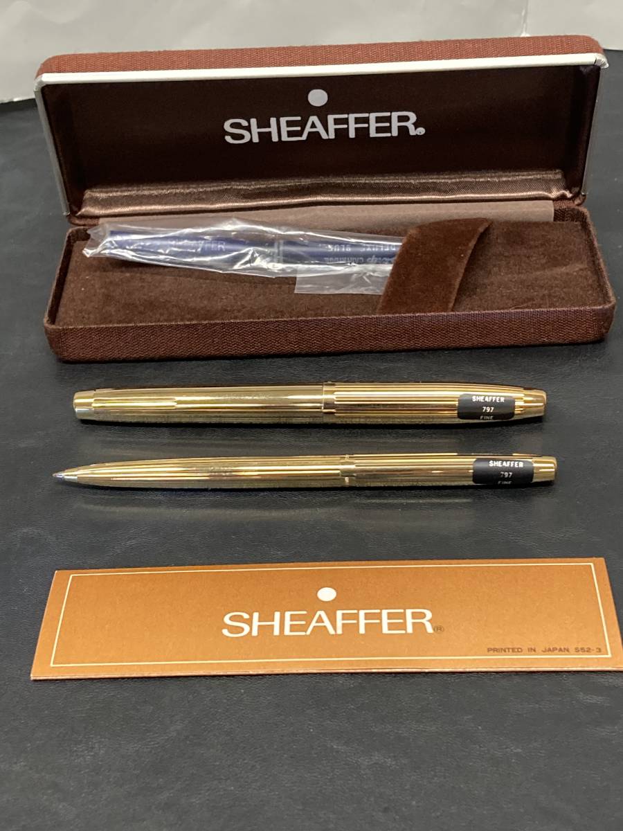 【2本】SHAFFER シェーファー【 万年筆 ・ボールペン】万年筆ペン先 14K 585 GOLD ELECTRO PLATED ゴールド 箱付美品 ★14542管理番号