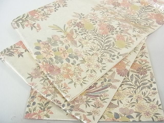 き*ん様 袋帯　金色の花柄　六通　螺鈿装飾 平和屋2□六通柄袋帯 螺鈿箔 手織螺鈿截金箔 鳳凰草花文 金彩 引箔