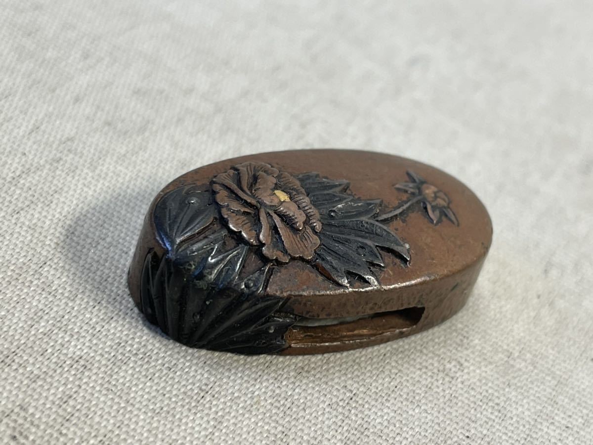 刀装具 縁頭 金象嵌 素銅 ボタン図