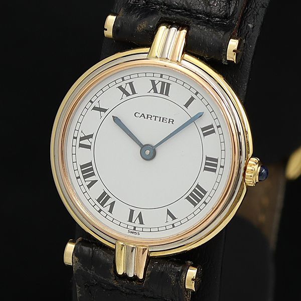 1円 稼働 良品 カルティエ ヴァンドーム シルバー文字盤 QZ 18K/750 レディース腕時計 OGI 0065010