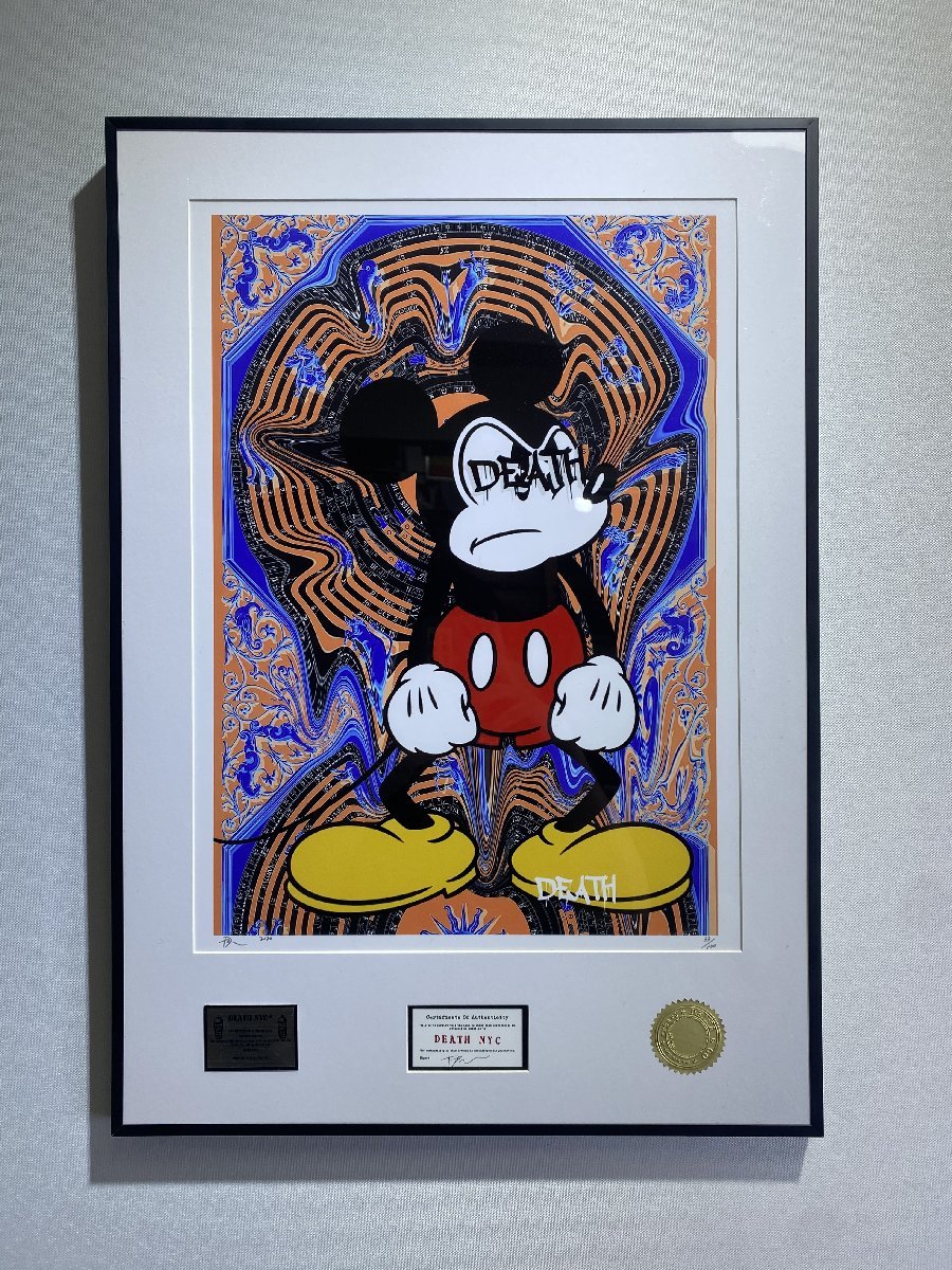 DEATH NYC 額付き 世界限定100枚 アートポスタ Disney ミッキー Mickey 怒り パターン オレンジ 現代アート