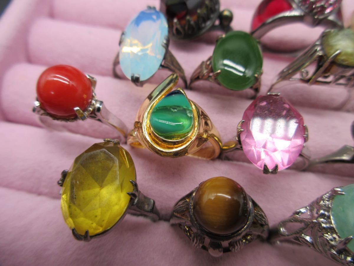 y88 千本透かし 昭和レトロ リング 指輪 カラーストーン アクセサリー 